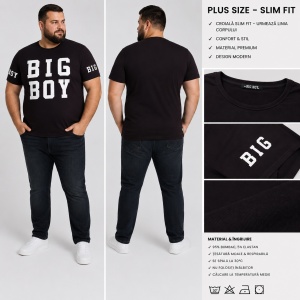Tricou Barbati Bihor, SLIM FIT, BIG BOY NEGRU