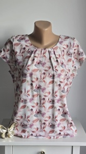 Bluza dama ANESIA din Viscoza, Guler rotund, Maneca Scurta, MARCELA-02 BEJ FLORAL - Img 2