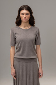 Bluza dama Tricotata Hermina, Maneca Scurta, MS115 Maro Deschis