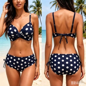 Costum de baie , 2 Piese, retro cu Buline 2246 Bleumarin-Alb