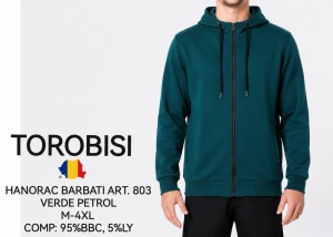 Hanorac Barbati TOROBISI TRICOTEX , cu Gluga 803 Petrol Green