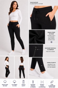 P.2027 NEGRU, Pantaloni trening Dama KNOX, Modern FIT, fermoare la buzunare - Img 2