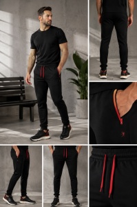  Pantaloni de Trening KNOX, MODERN FIT, cu fermoar la buzunar, P.4104 NEGRU & ROSU - Img 7