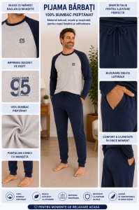 Pij.4154 Gri Melange, Pijama Bărbați KNOX cu Manseta la Glezna - Img 2