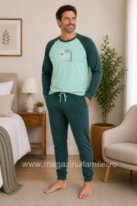 Pij.4155 Menta, Pijama Bărbați KNOX cu Manseta la Glezna