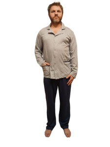 Pijama Barbati Auritex din bumbac cu Nasturi ML 232-07 Gri Deschis Picatele - Img 3