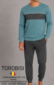 Pijama Barbati TOROBISI TRICOTEX, cu Mansete, ML 918 Albastru-Celest+Graphite