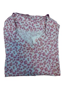 Pijama Dama Auritex cu Nastruri, Maneca Lunga ML 231-02, Alb-Mov Flori Mici - Img 2