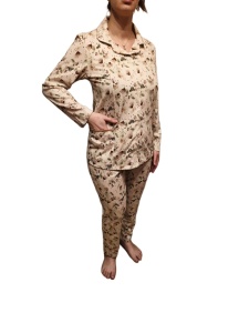 Pijama Dama Auritex cu Nastruri, Maneca Lunga ML 231-03 Bej Floral - Img 1