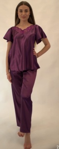 Pijama dama Satin Bella Lenjerie, Maneca Scurta, MS+PL PATRICIA - MOV
