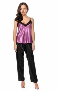 Pijama dama satin Bella, Maiou + Pantalon Lung, Cristina, Roz - Img 3