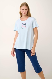 Pijama dama VAMP, din Bumbac, MS+3/4 20929 Albastru-Deschis - Img 4