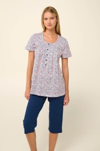 Pijama dama VAMP, din Bumbac,, MS+3/4 22303 Alb-Bleumarin