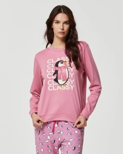 Pijama Fete POMPEA , din Interlook, cu Manseta, PINGUIN Roz - Img 2