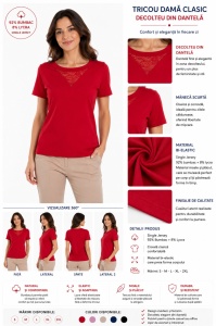 Tricou Dama KNOX, cu Dantela, T.2978 Rosu - Img 2