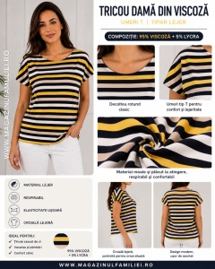 Tricou dama KNOX, din Viscoza, T.2964 Galben-Bleumarin - Img 2