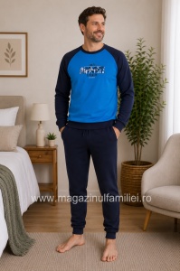 Ans.4017 Albastru, Compleu Casa / Pijama Groasa Bărbați din Interlook Pieptanat