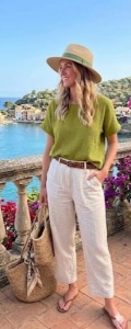 Bluza dama ANESIA din Muselina, Maneca Scurta, MELISA - Green OLIVE