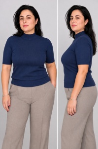 Bluza dama Hermina, Maleta Guler Inalt MS168 Albastru MARIN