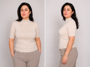 Bluza dama Hermina, Maleta Guler Inalt MS168 BEJ - Img 2