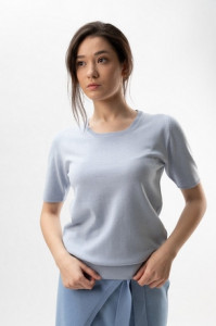Bluza dama Tricotata Hermina, Maneca Scurta, MS115 Albastru Deschis - Img 2