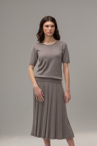 Bluza dama Tricotata Hermina, Maneca Scurta, MS115 Maro Deschis - Img 4