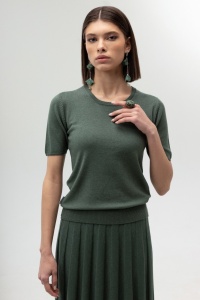 Bluza dama Tricotata Hermina, Maneca Scurta, MS115 Verde