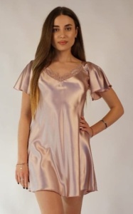 Camasa de noapte Bella Lingerie, din saten, Maneca Scurta, PATRICIA Roz