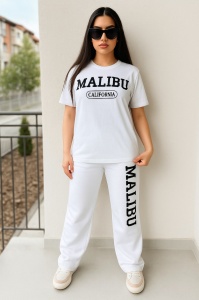 Compleu Fete Adrom, Tricou + Pantaloni, MALIBU 3334-22 Alb-ALB