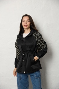 Jacheta Dama BiHor Midi, Tip Parka cu Gluga B-470 Negru (Primavara-Toamna)