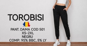 Pantaloni trening Dama TOROBISI TRICOTEX, cu Manseta, 501 NEGRU