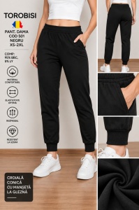 Pantaloni trening Dama TOROBISI TRICOTEX, cu Manseta, 501 NEGRU