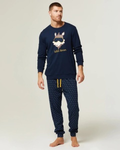 Pijama Baieti Pompea, din Interlook, cu Mansete, LUP Bleumarin