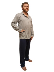 Pijama Barbati Auritex din bumbac cu Nasturi ML 232-07 Gri Deschis Picatele - Img 1