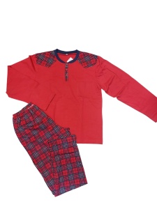 Pijama Barbati Auritex din Bumbac, Maneca Lunga 552 ML - ROSU - Img 2