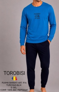 Pijama Barbati TOROBISI TRICOTEX, cu Mansete, ML 914 Turcoaz