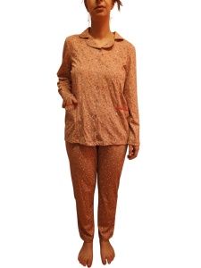 Pijama Dama Auritex cu Nastruri, Maneca Lunga 231-04, LILIAC Flori Mici - Img 3