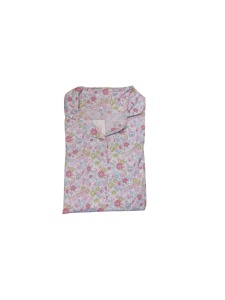 Pijama Dama Auritex cu Nastruri, Maneca Lunga ML 231-01, Alb-Fuxia Flori Mici - Img 2