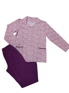 Pijama Dama Auritex cu Nastruri, Maneca Lunga ML 231-02, Alb-Mov Flori Mici - Img 3