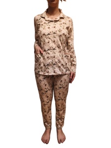Pijama Dama Auritex cu Nastruri, Maneca Lunga ML 231-03 Bej Floral - Img 3