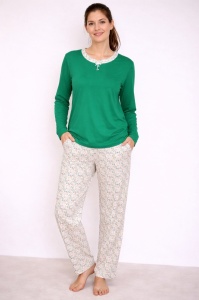 Pijama Dama Auritex, tipar Clasic, Maneca lunga 235 ML VERDE