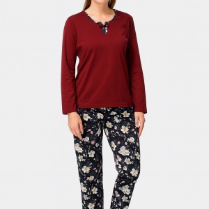 Pijama Dama Auritex, tipar Clasic, Maneca lunga 290 ML VISINIU INCHIS