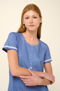 Pijama dama VAMP, din Bumbac, MS+3/4 22210 Albastru Buline - Img 3