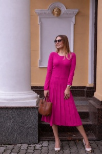 Rochie Dama Tricotata HERMINA, Evazata 421 Fuxia