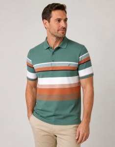 Tricou Barbati ARES, Polo Pique, cu Dungi, 2279-GREEN