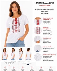 Tricou Dama KNOX, Imprimeu Traditional Tip IE, T.2502 Alb - Img 2