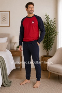 Ans.4017 Rosu, Compleu Casa / Pijama Groasa Bărbați din Interlook Pieptanat