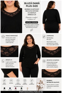 B.2342 NEGRU, Bluza Dama KNOX, Maneca 3/4 Marimi EXTRA LARGE - Img 2