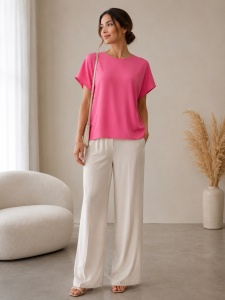 Bluza dama ANESIA din VOAL, OVER-SIZE, Maneca Scurta, TERESA Coral