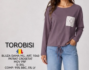 Bluza dama TOROBISI TRICOTEX, din Bumbac Elasticizat, Over-Sized ML 1040 MOV Prafuit